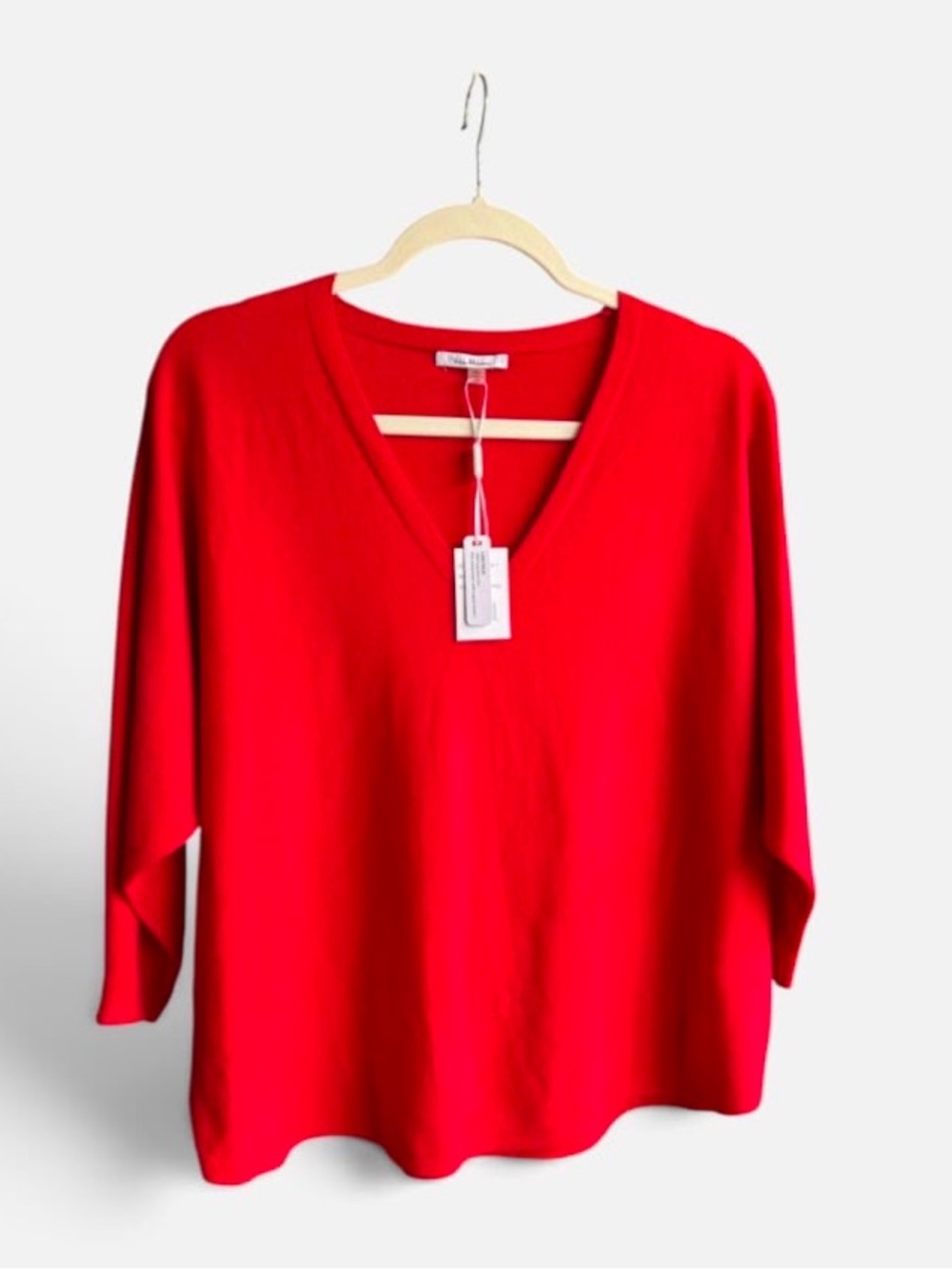 Vila Milano Womens XL Red Dolman Sleeve V Neck Knit Sweater Top NWT Sioni